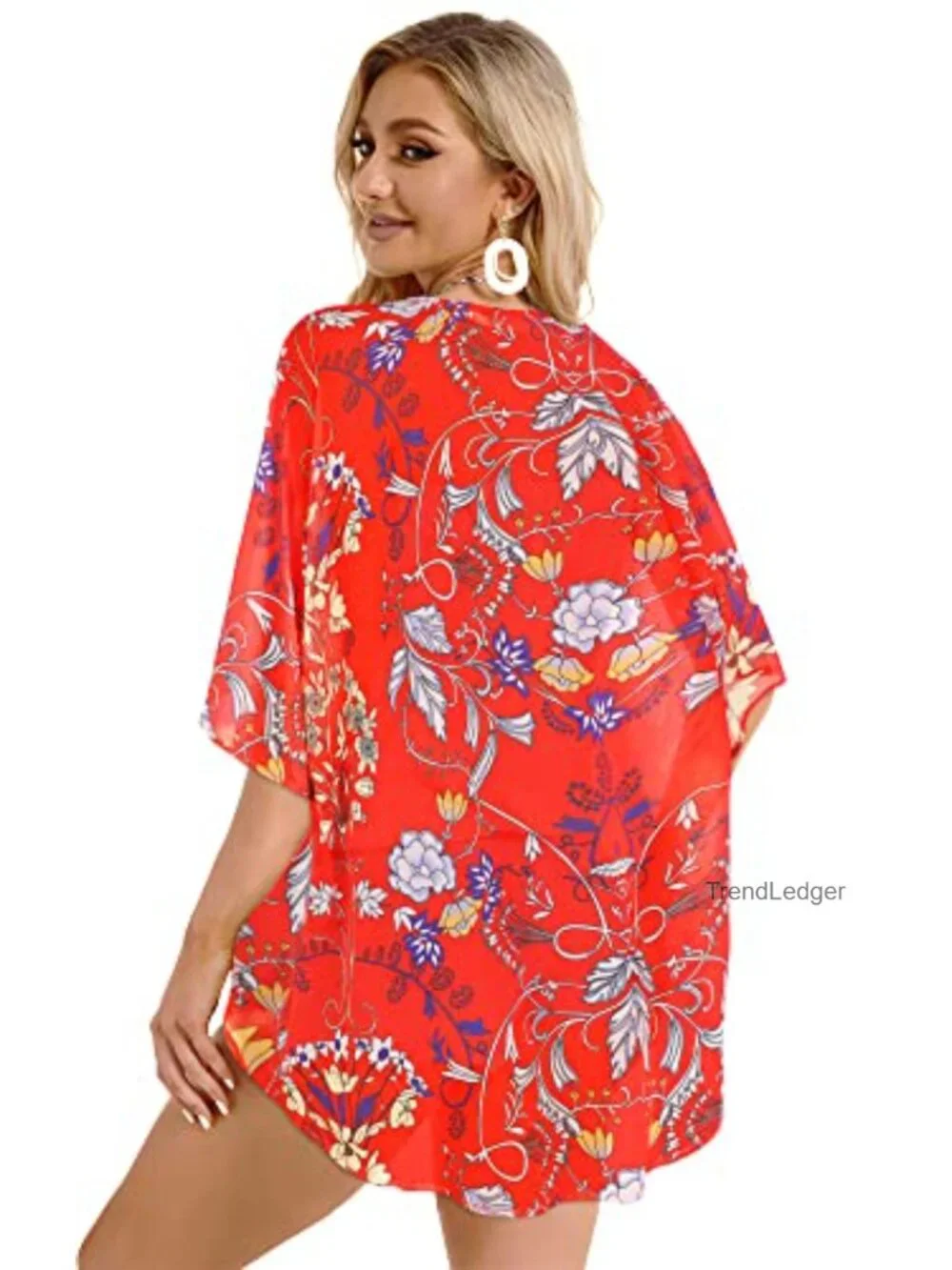 Chiffon Floral Kimono Cardigan Open Front Beach Cover Up